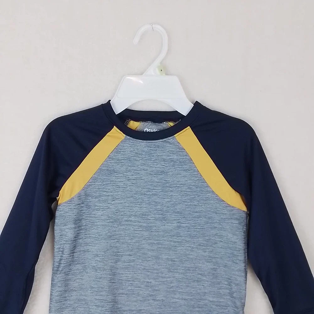 Oshkosh Boys Rash Guard Tee 4 Blue Gray Active Wear Top Outdoor‎ Long Sleeve